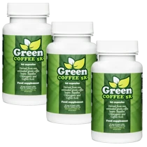 Tres envases de Green Coffee 5K, ilustrando el pack estándar.